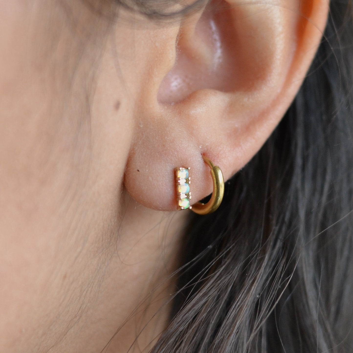 Opal Triple Bar Earrings, Gold Plate and Stainless Steel