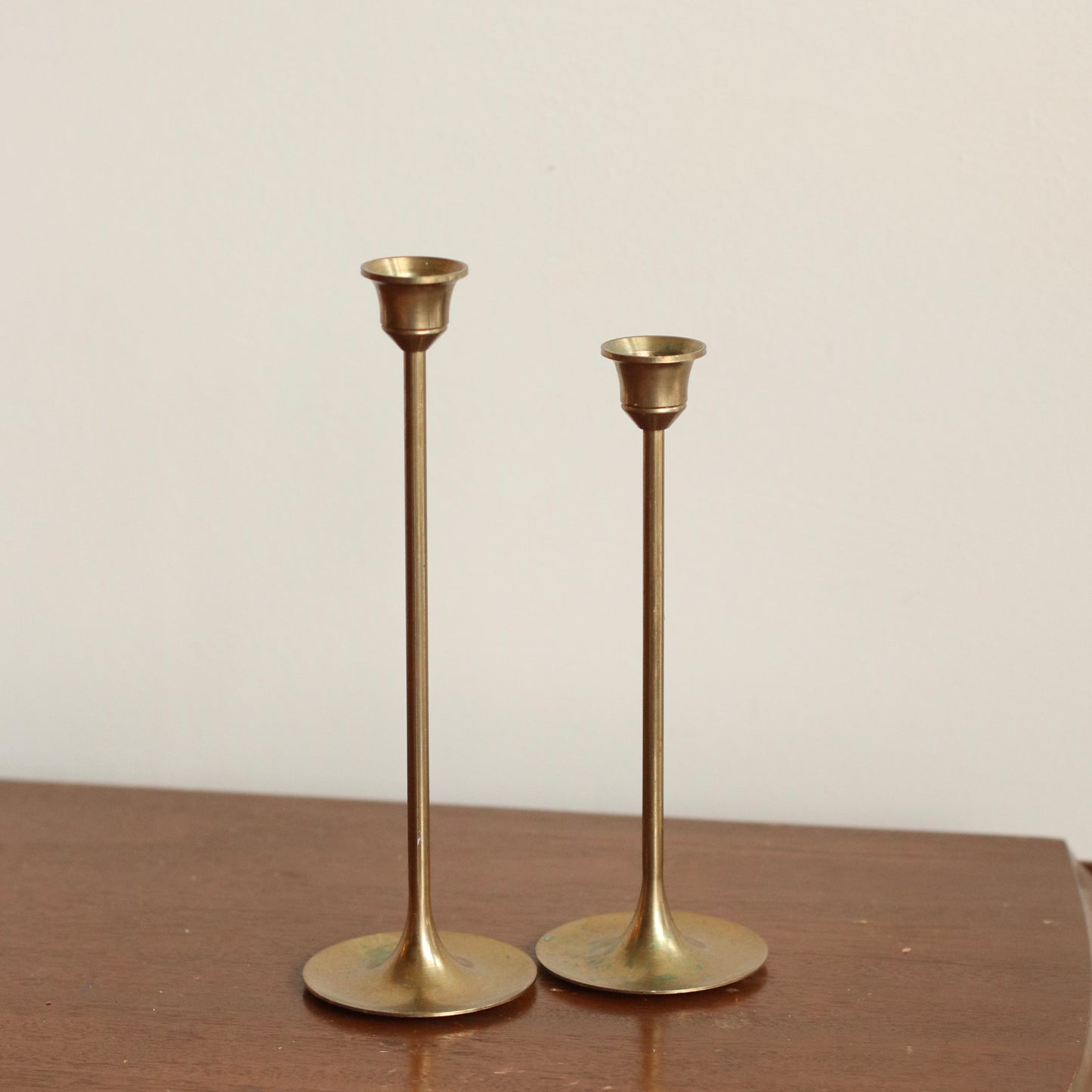 Skinny Brass Candlestick Holders, Pair