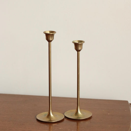 Skinny Brass Candlestick Holders, Pair