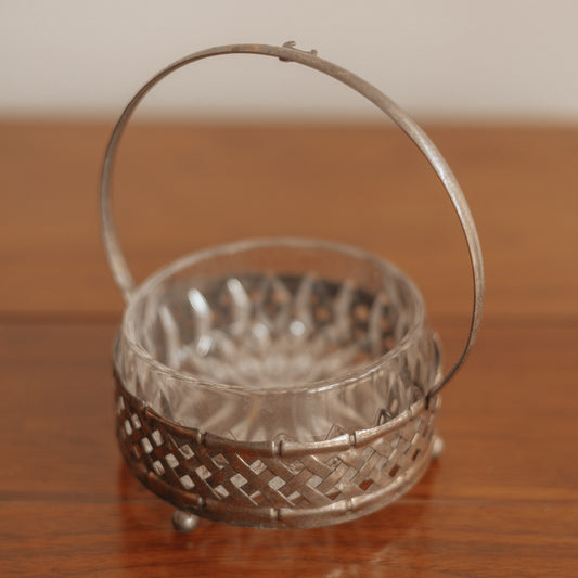 Cut Glass Dish in Silver Basket