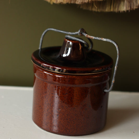 Brown Glazed Stoneware Cheese Crock