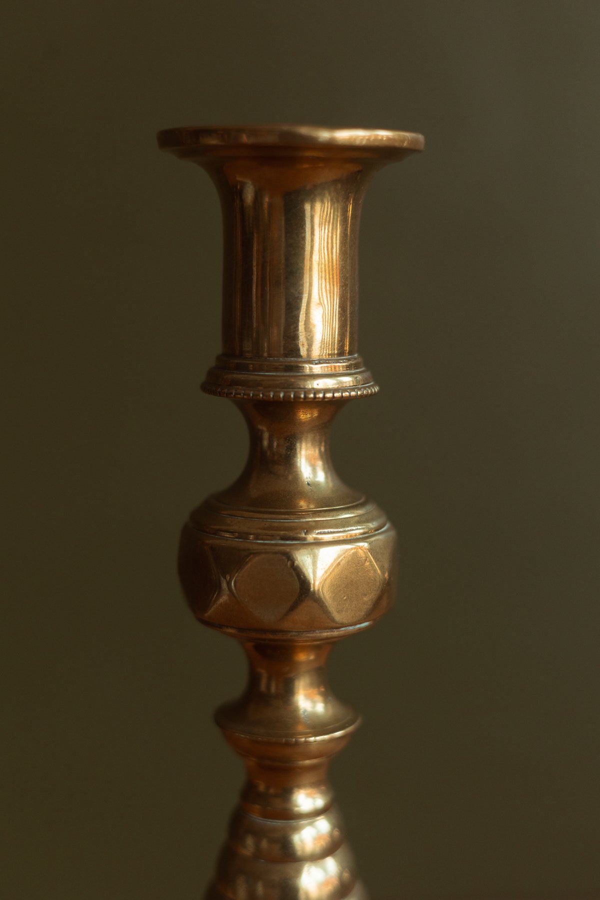 Antique English Brass Behive and Diamond Candlestick Holder