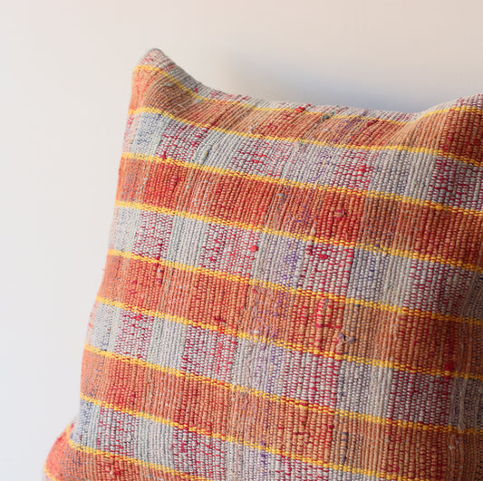 Kilim Pillow | Rust, Yellow, Blue Check, includes insert, 18"