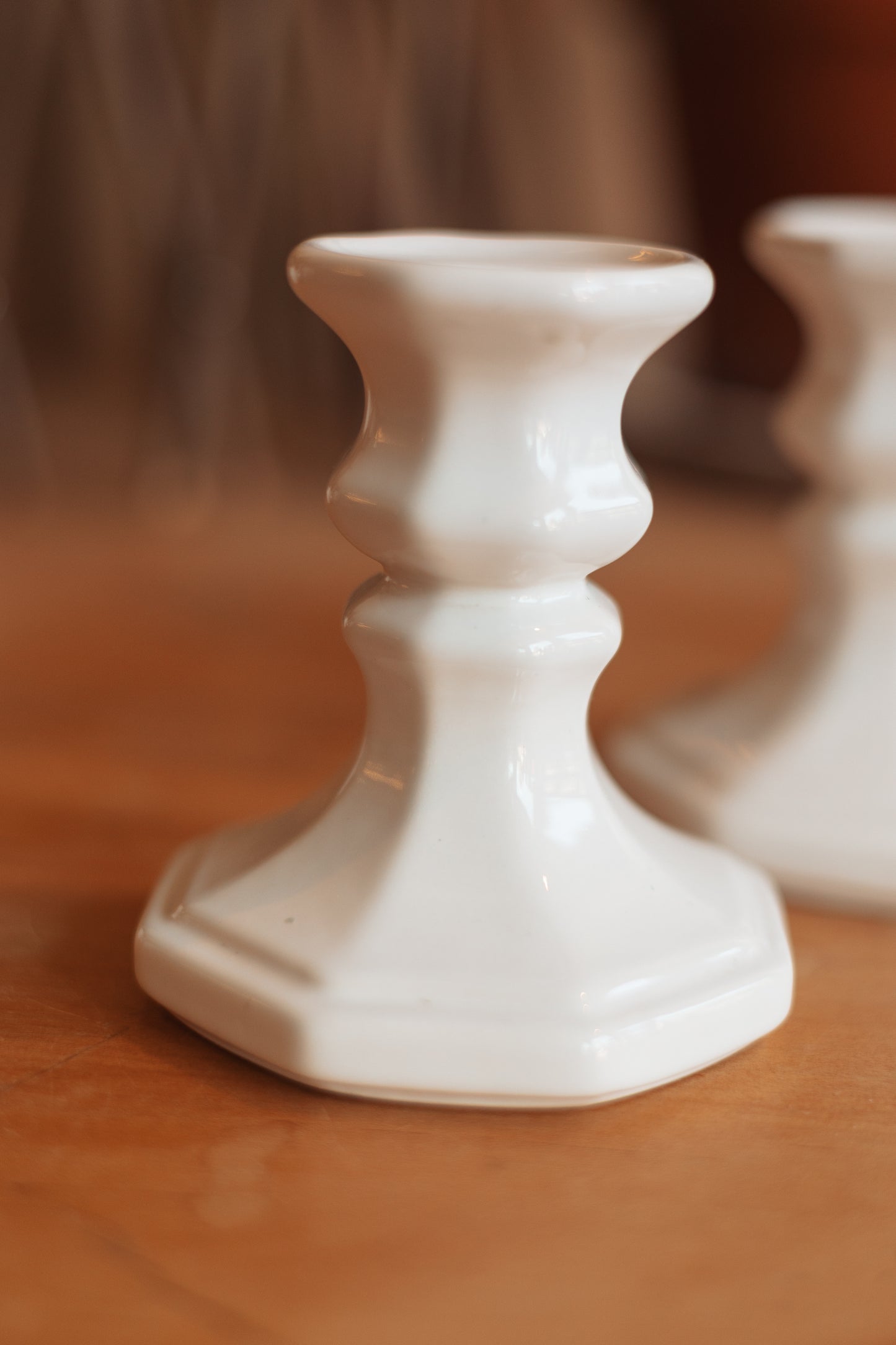 Heritage White Stoneware Candlestick Holder, Pair