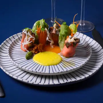 Porto Brasil  | Stoneware Dessert Plate with Stripe Detail