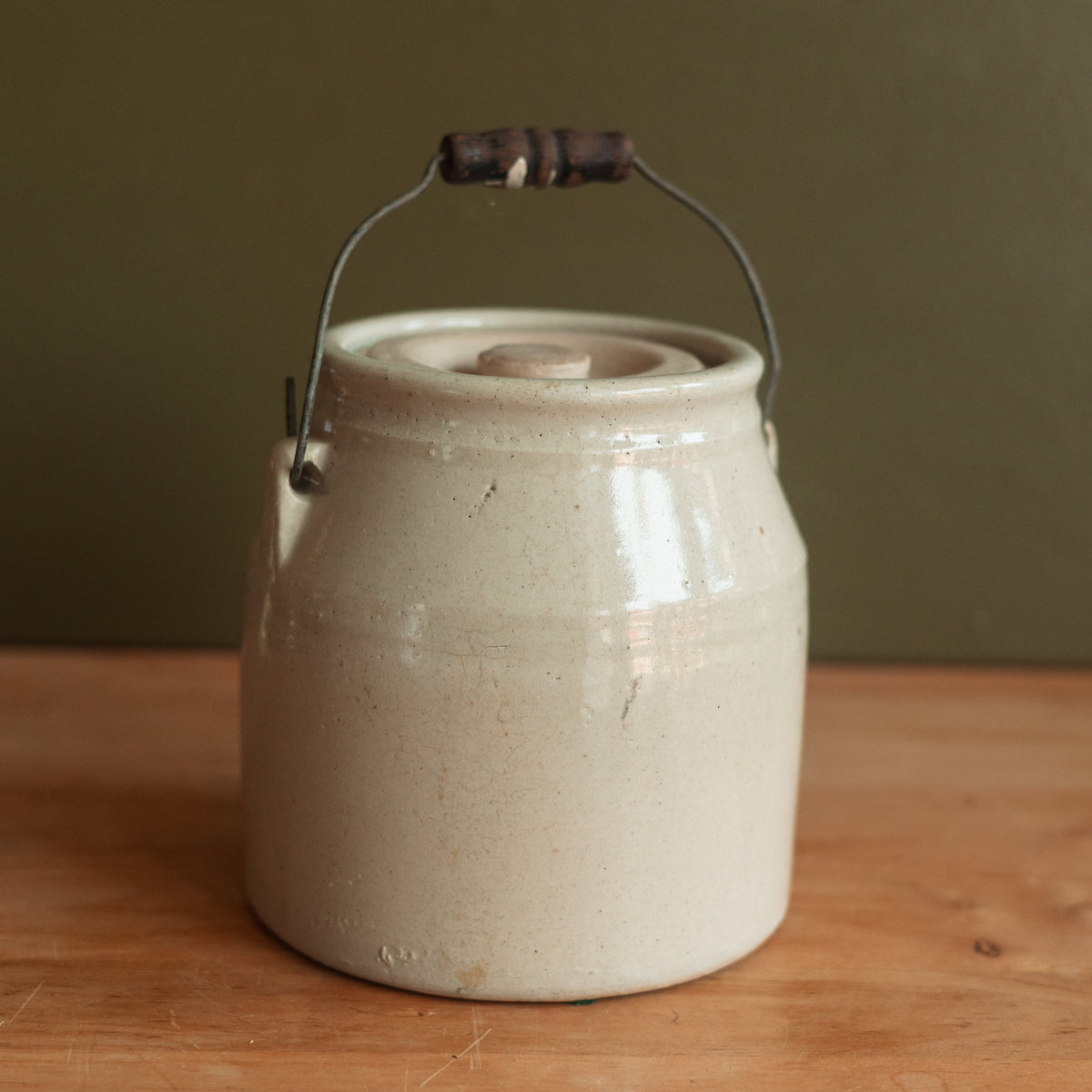Primitive Stoneware Canning Crock with Matching Inset Lid