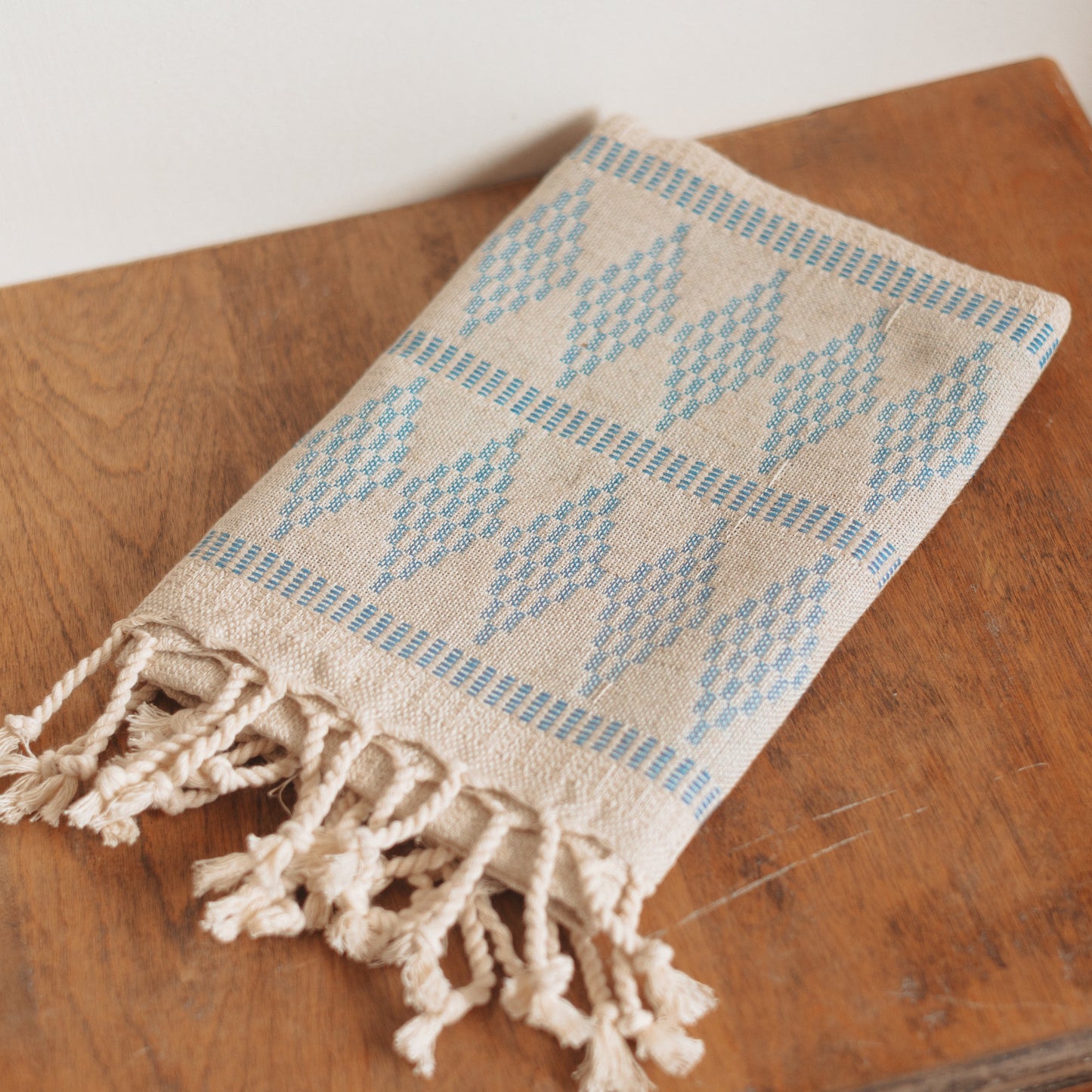 Turkish Towel | Diamond Linen Hand Towel, Blue