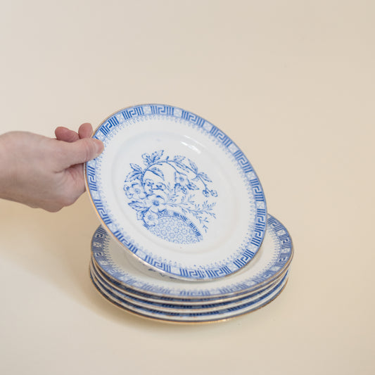 Blue and White Transferware Dessert Plates, Set of 6