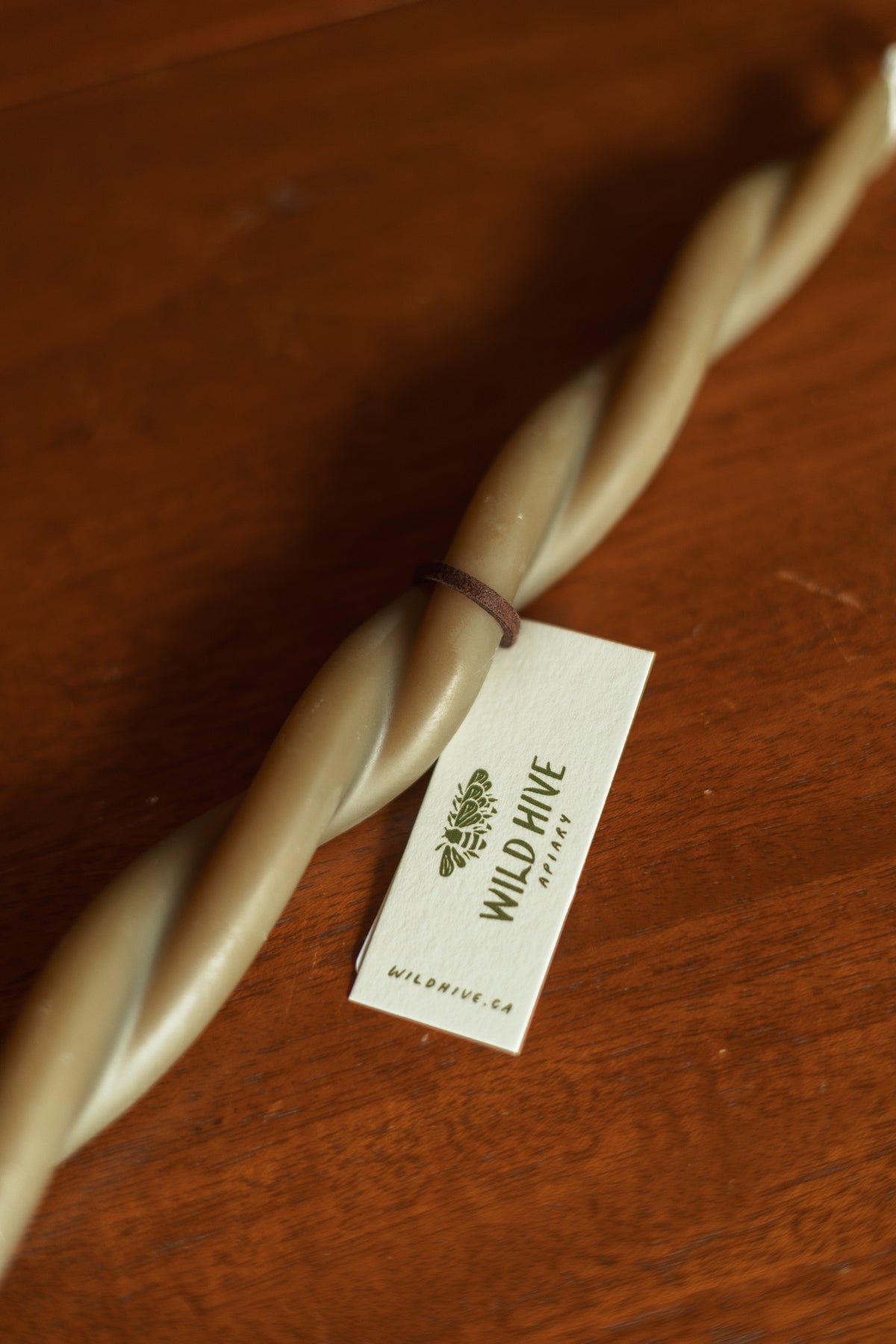Wild Hive Apiary | 10" Twin Flame Moss Beeswax Taper Candle