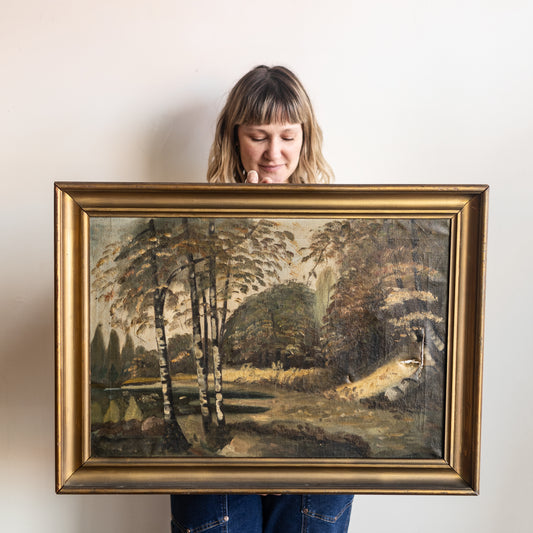 Dune Vintage Art | Birch Trees in Forest Painting Circa Late 1800s * Pick Up Only