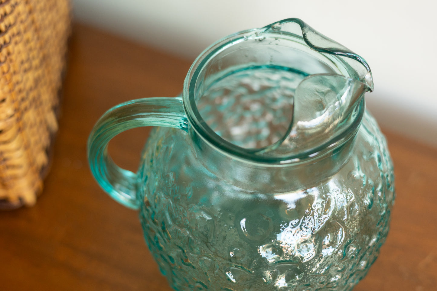 Turquoise Anchor Hocking Crinkle Glass Jug