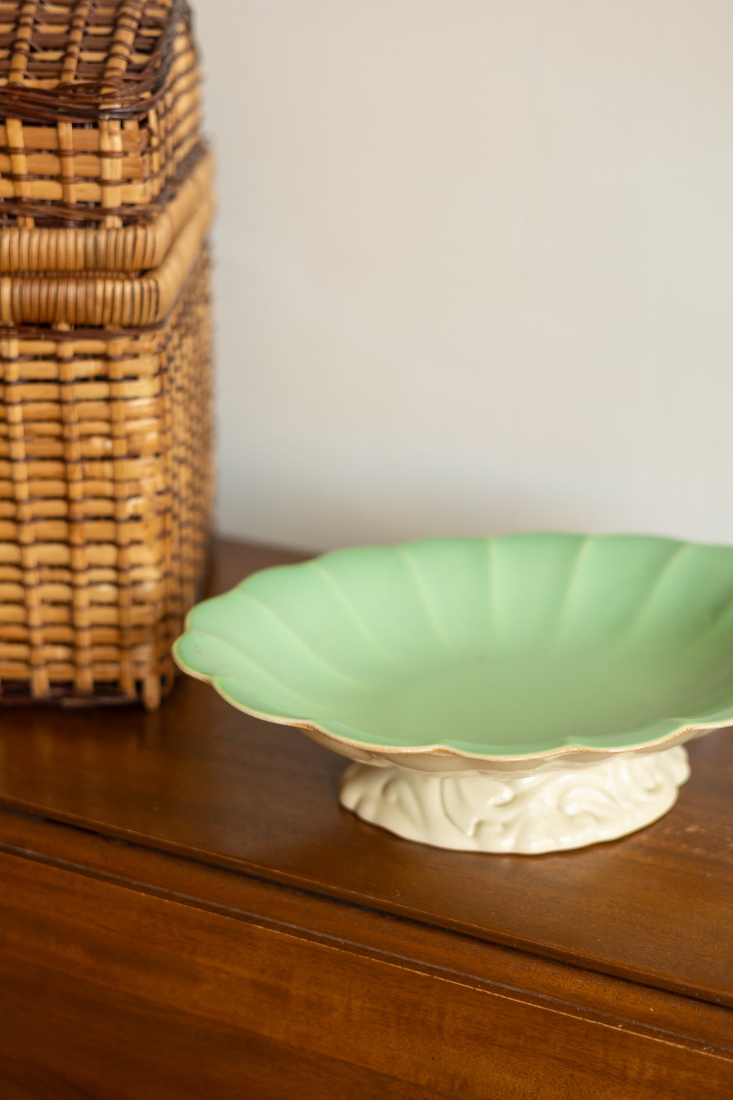Ornate Footed Bowl with Mint Glaze