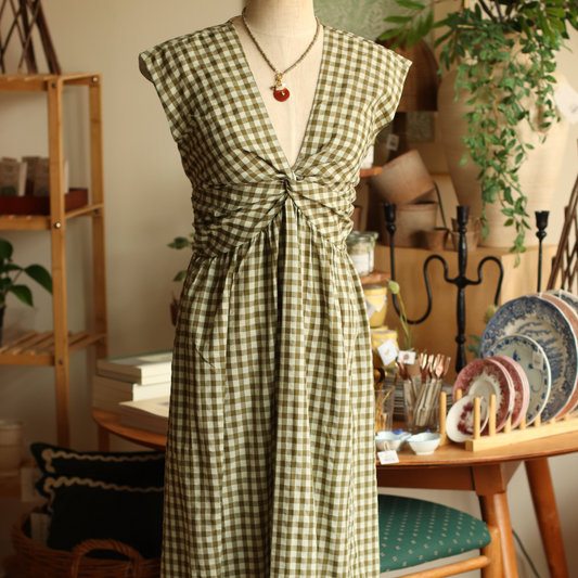 Twist Front Gingham Midi Dress