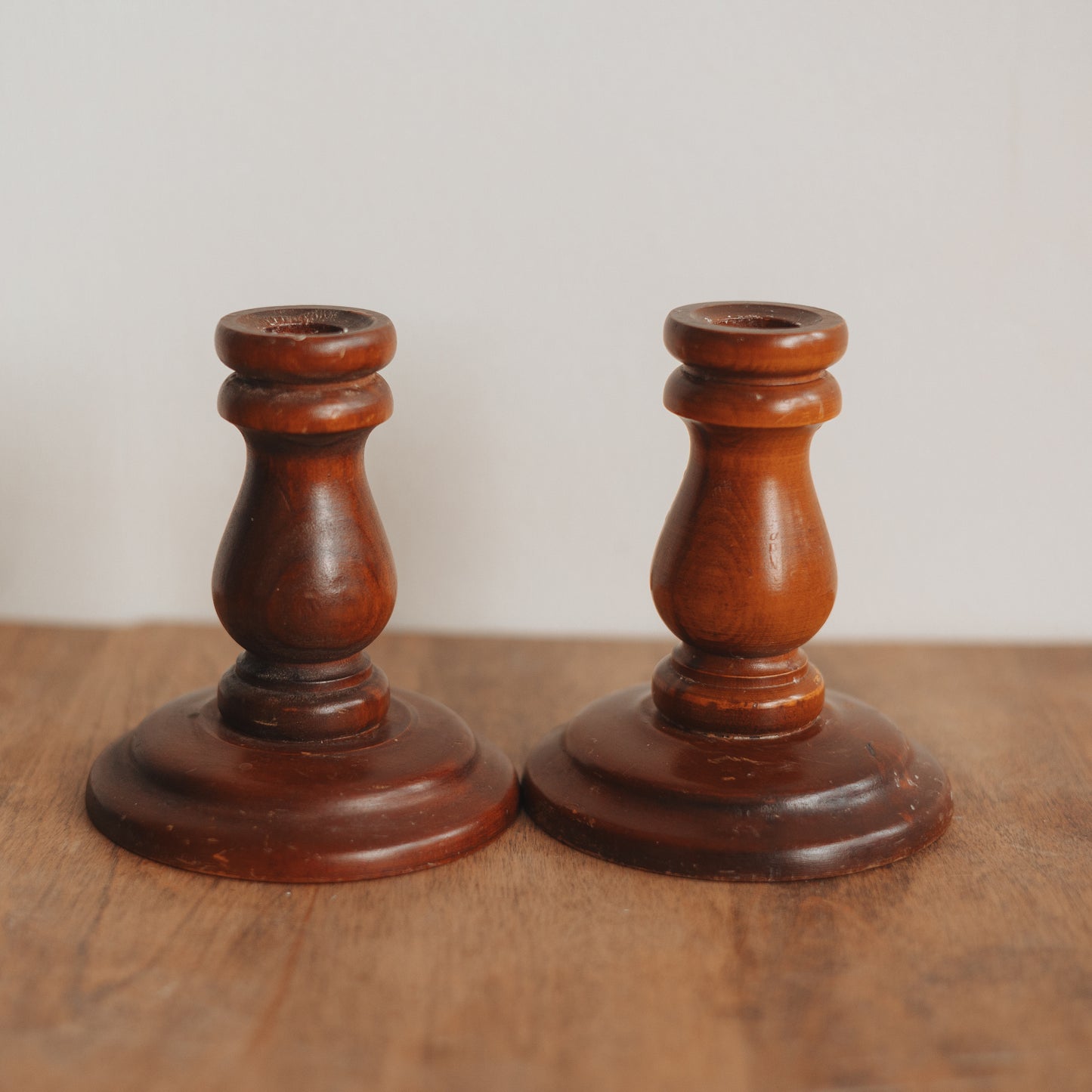 Chunky Wooden Candlestick Holders, Pair