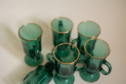 Green with Gold Rim Stemmed Glasses