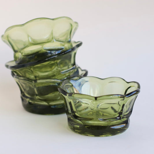 Scalloped Green Glass Snack Bowls, Set of 4