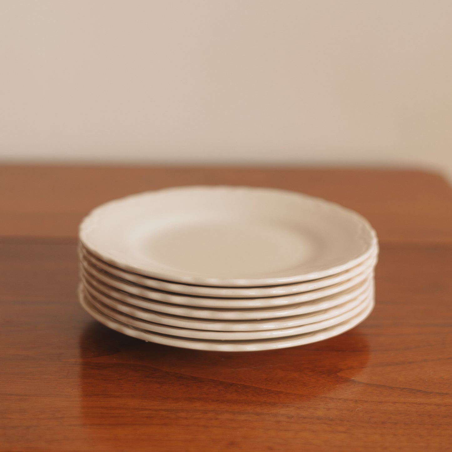 Cream Ironstone Dessert Plates, Set of 7