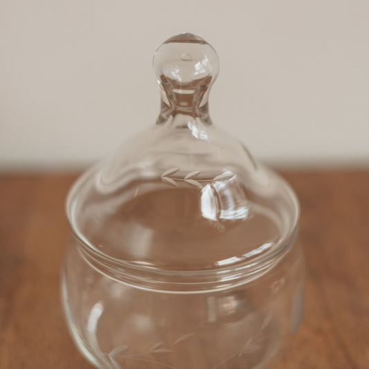 Etched Glass Lidded Jar