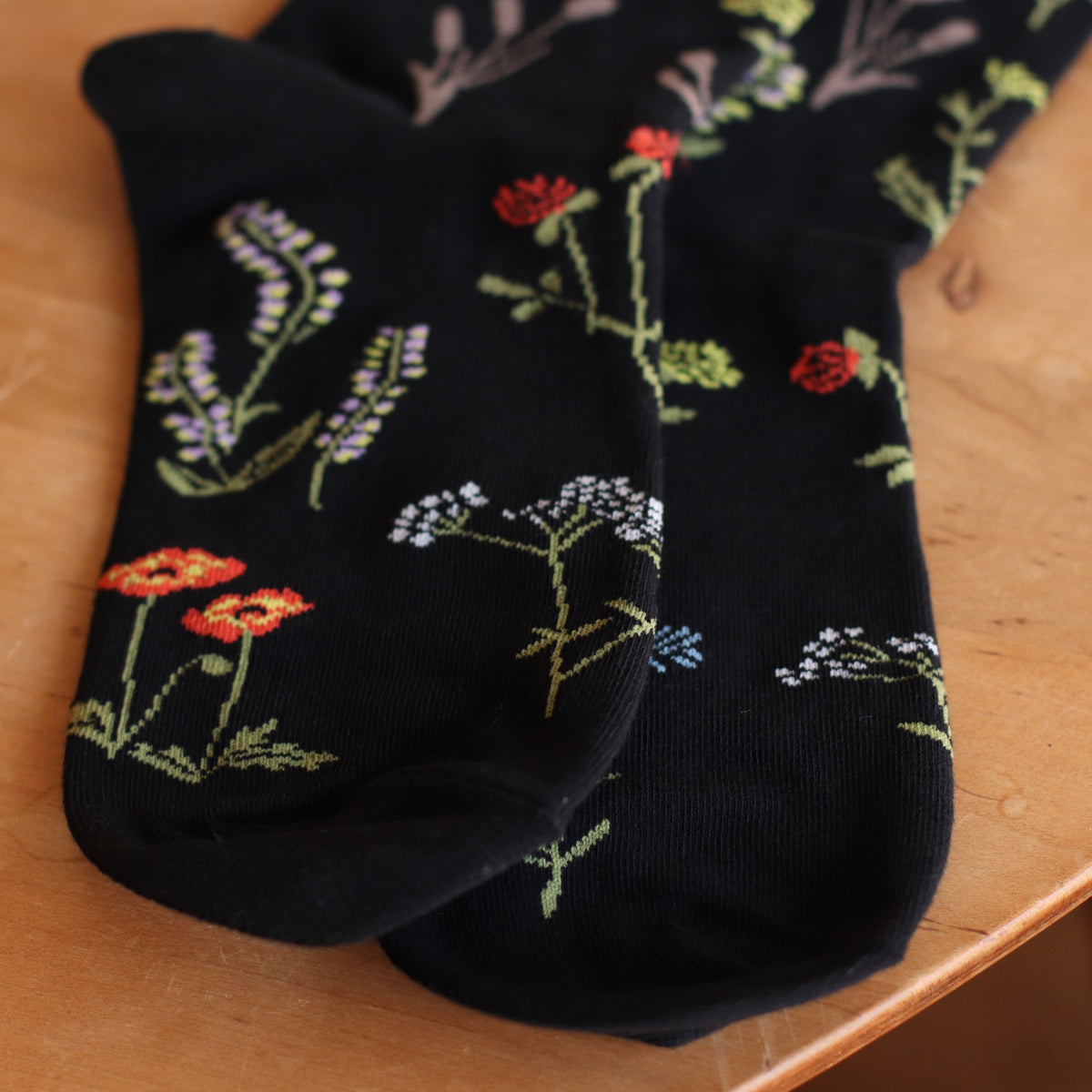 Dune Socks | Delicate Botanical Trouser Sock, Black