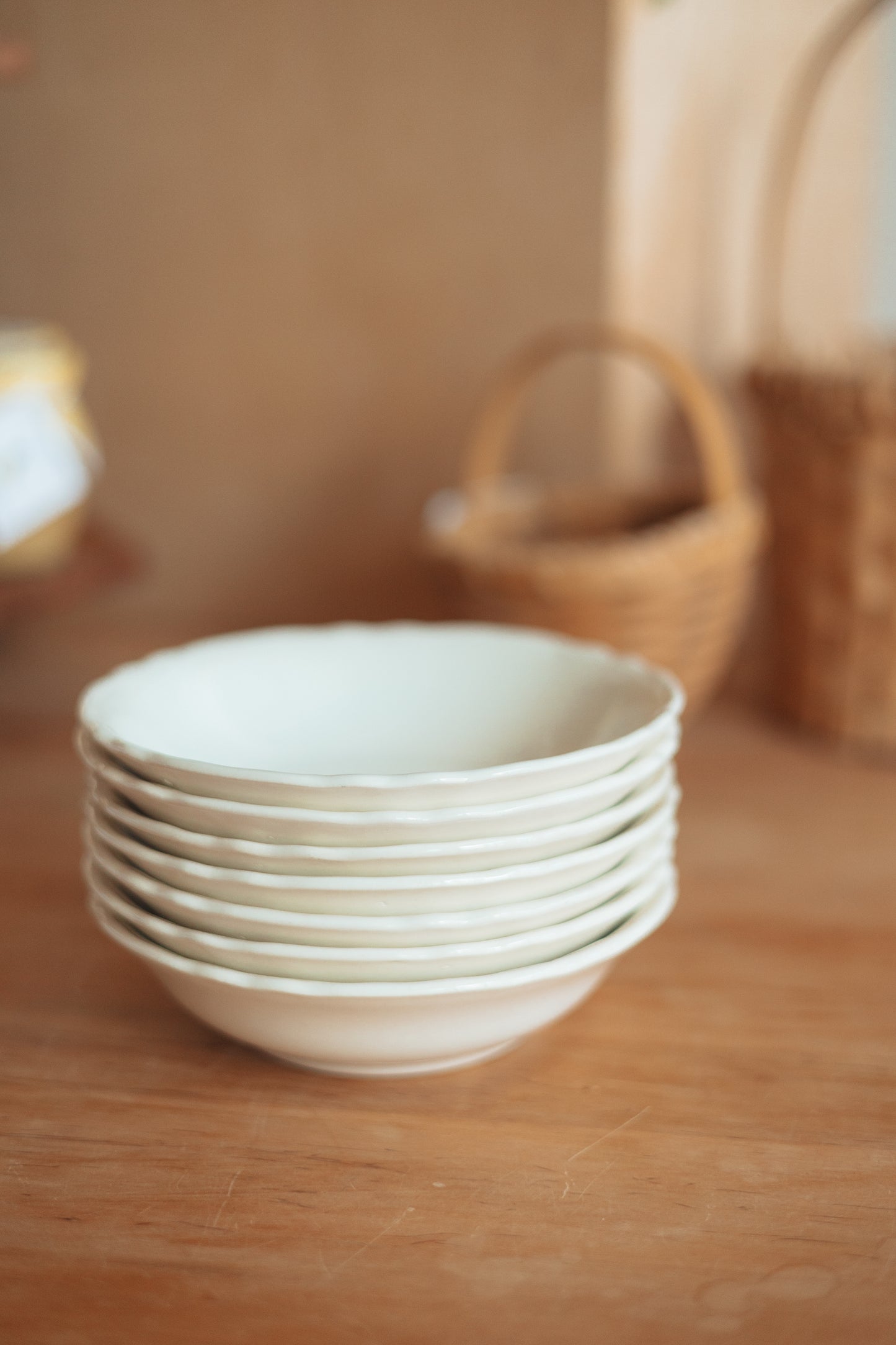 Cream Ironstone Style Soup Bowls, Set of 7