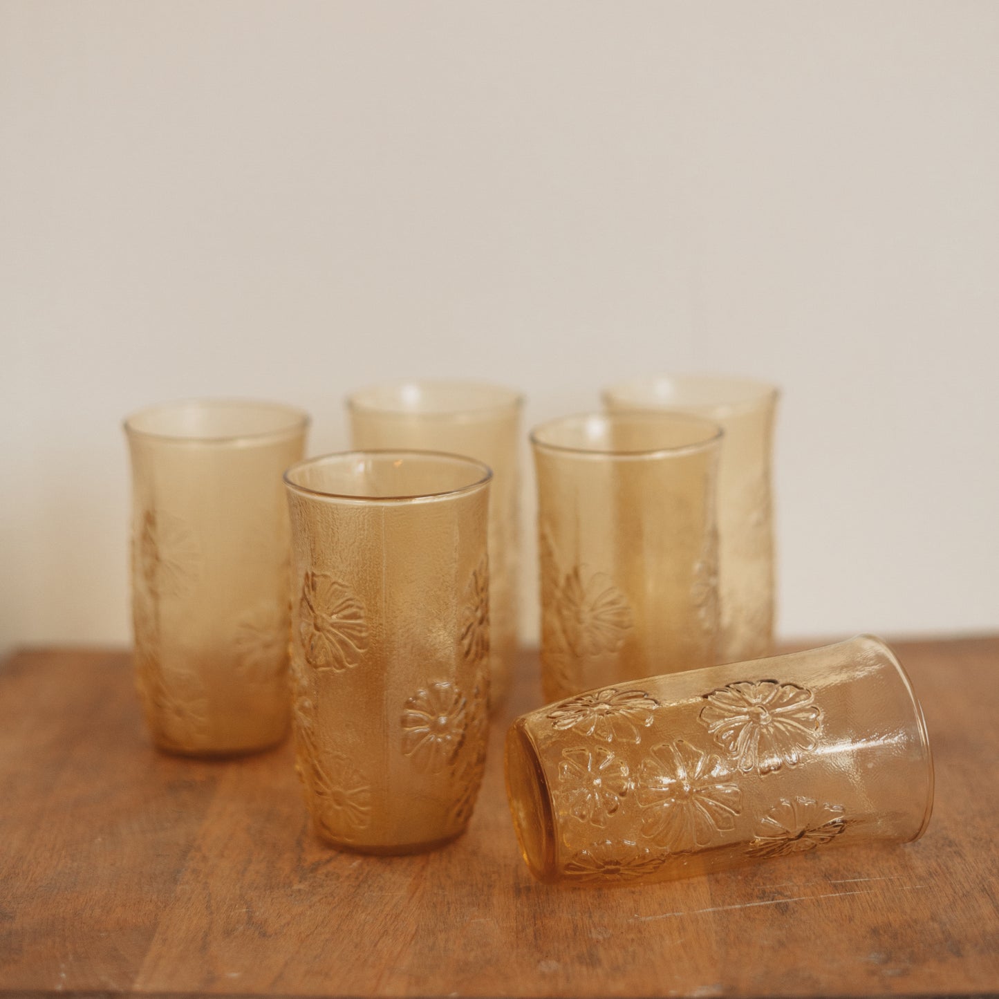 Vintage Amber Floral Tumbler Set of 6