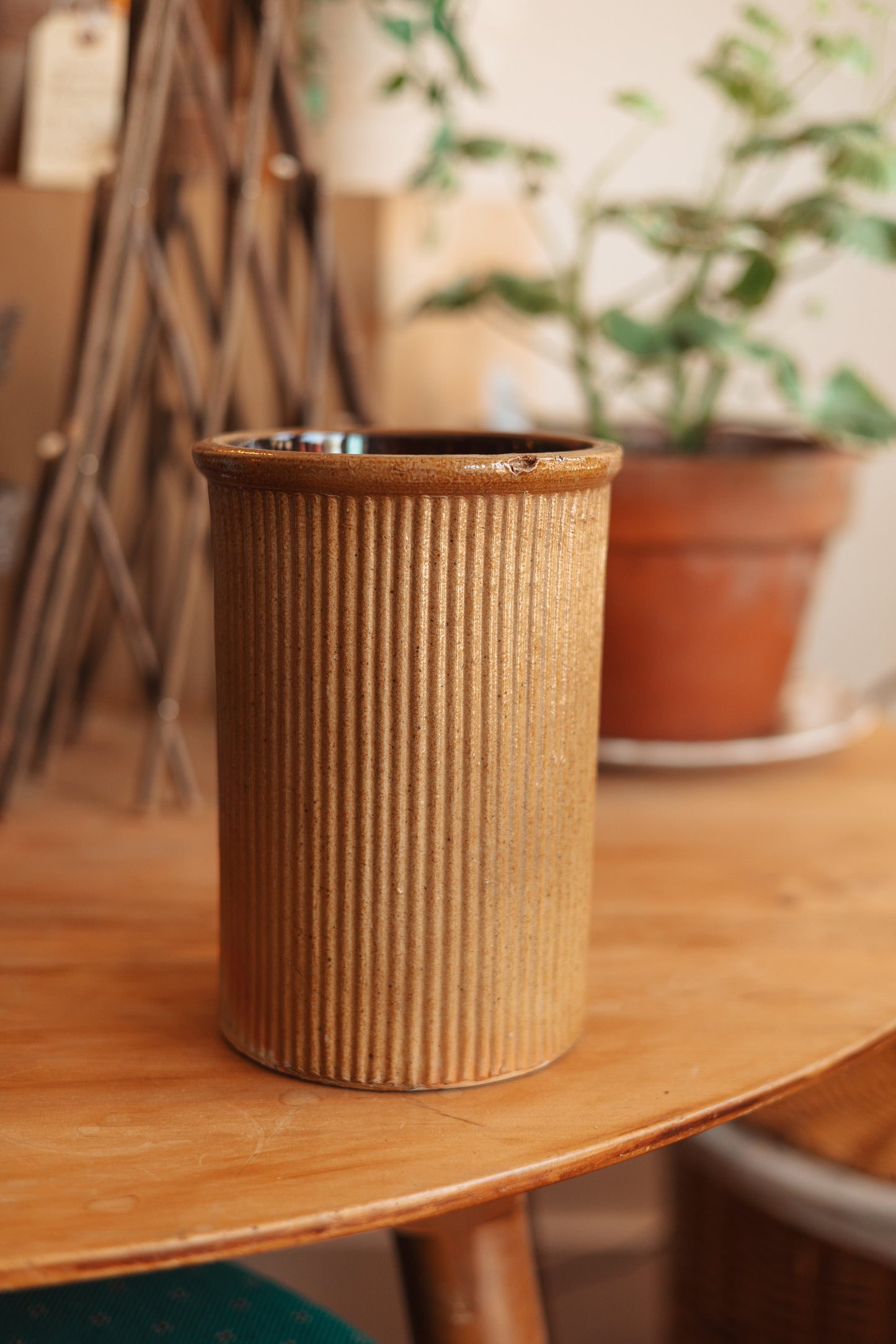 Tall Stoneware Ribbed Crock