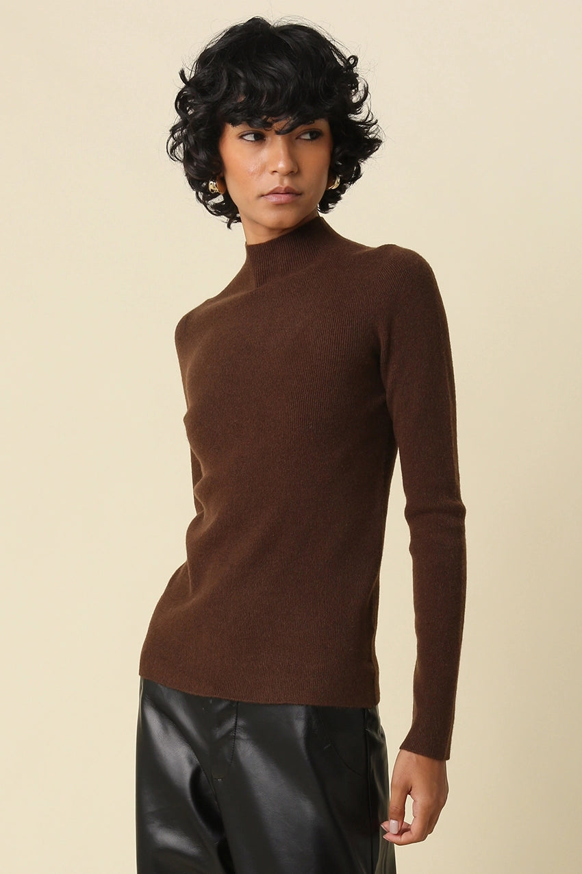 Brown Mock Neck Sweater