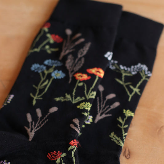 Dune Socks | Delicate Botanical Trouser Sock, Black