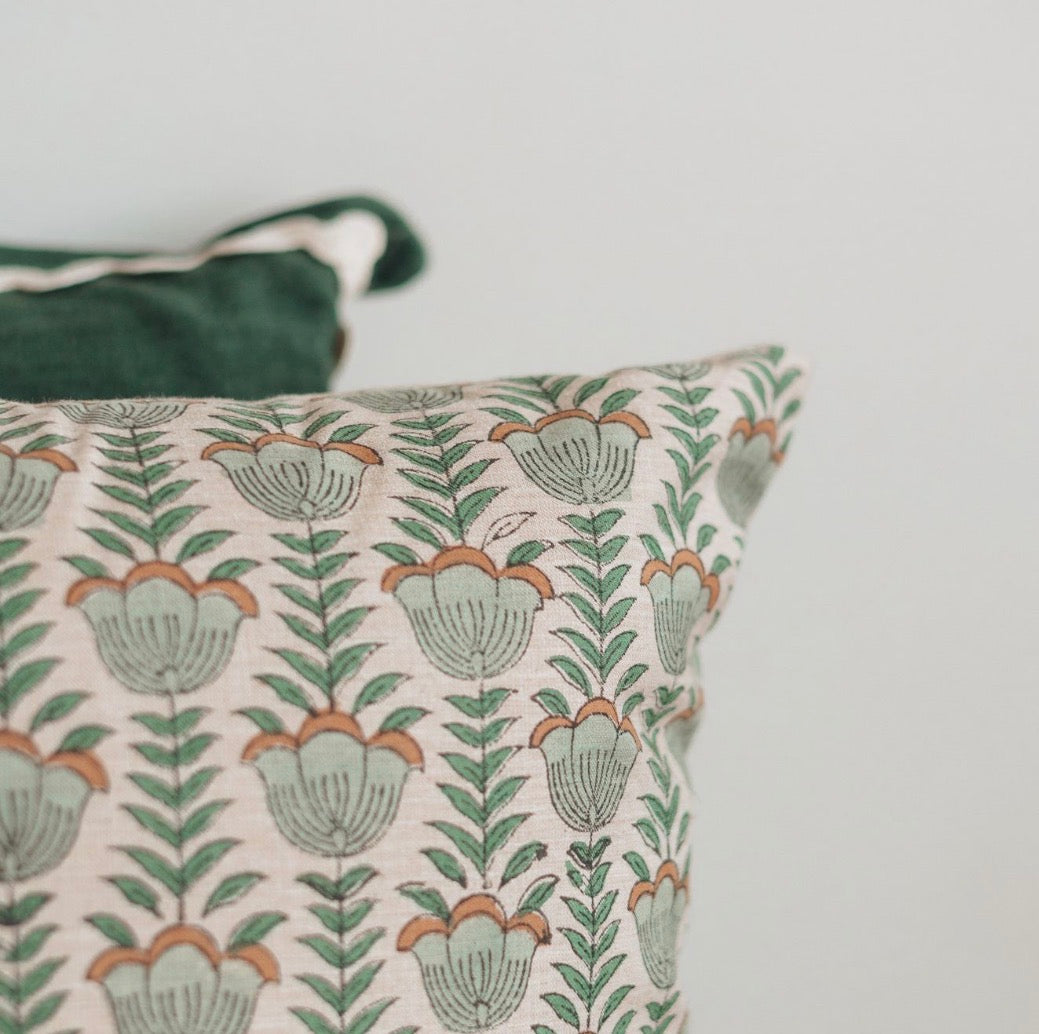 Dune Pillows | Artistic Block Print Pillow, Lotus Pattern, 16”