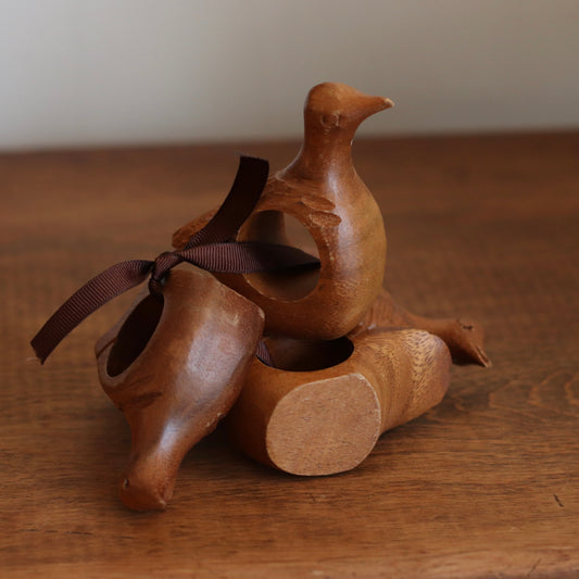 Hand Carved Wooden Bird Napkin Rings, Set of 4