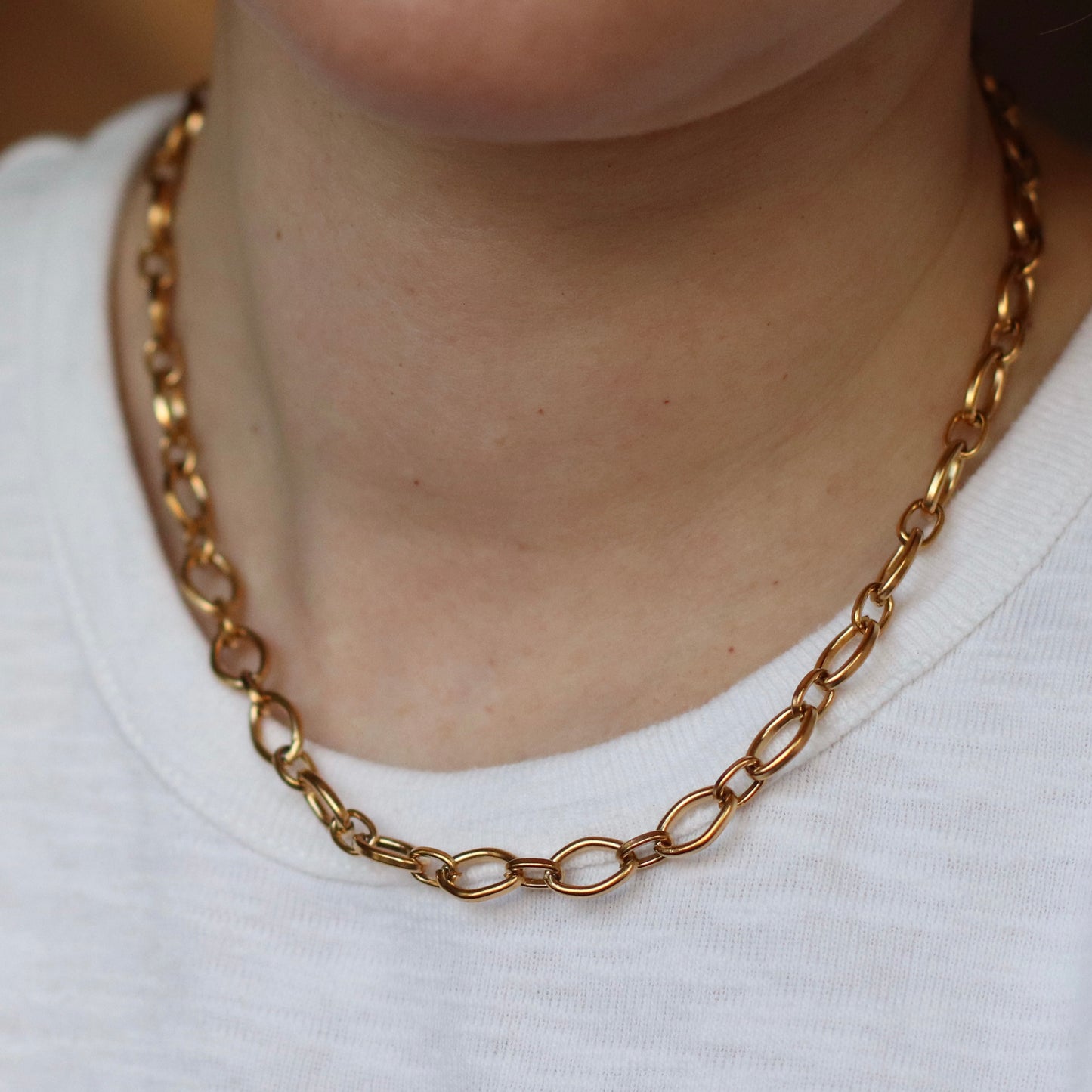 Bazou | Oval Link Necklace, Stainless Steel
