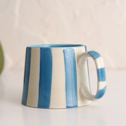 Casa Amarosa | Ceramic Blue Striped Coffee Mug