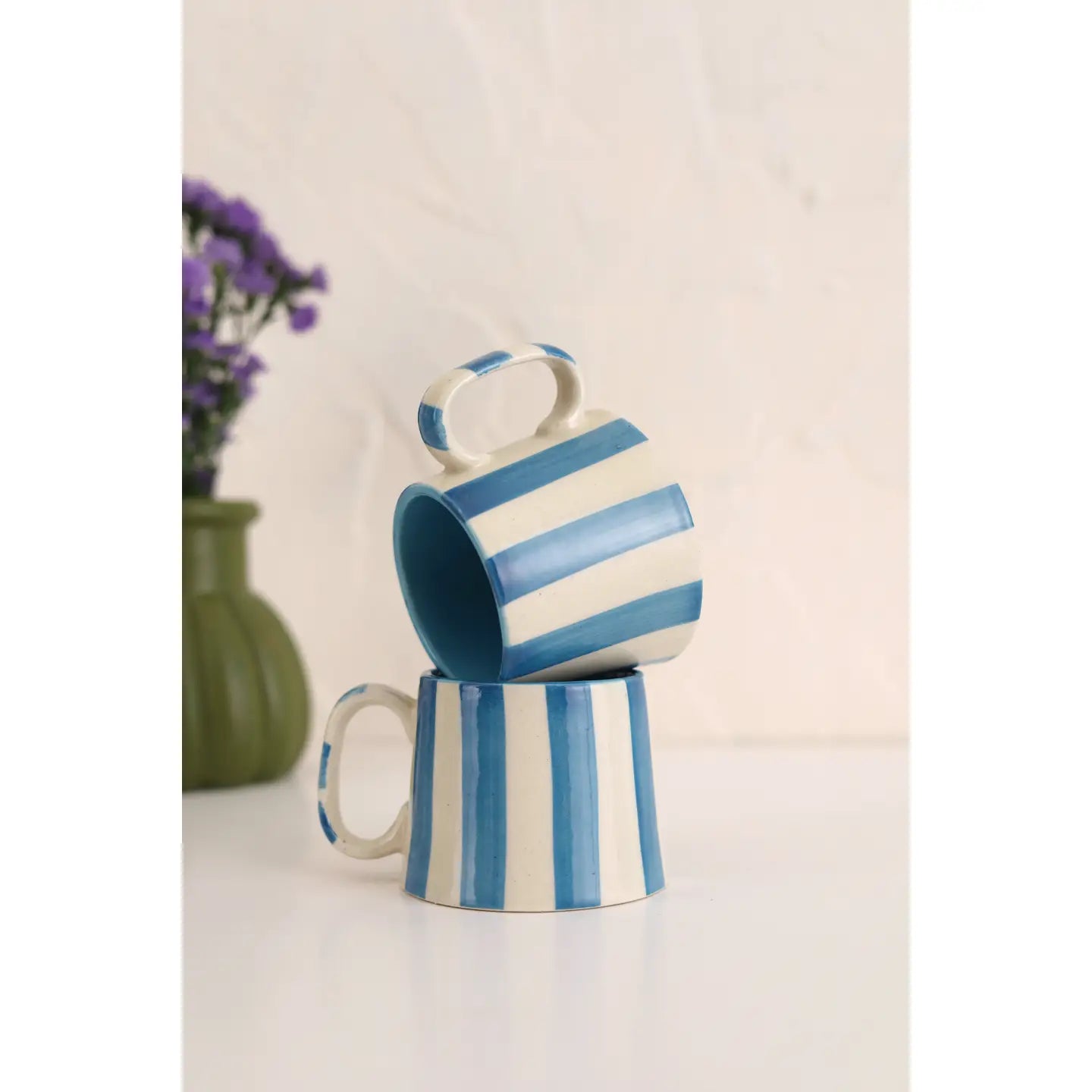 Casa Amarosa | Ceramic Blue Striped Coffee Mug