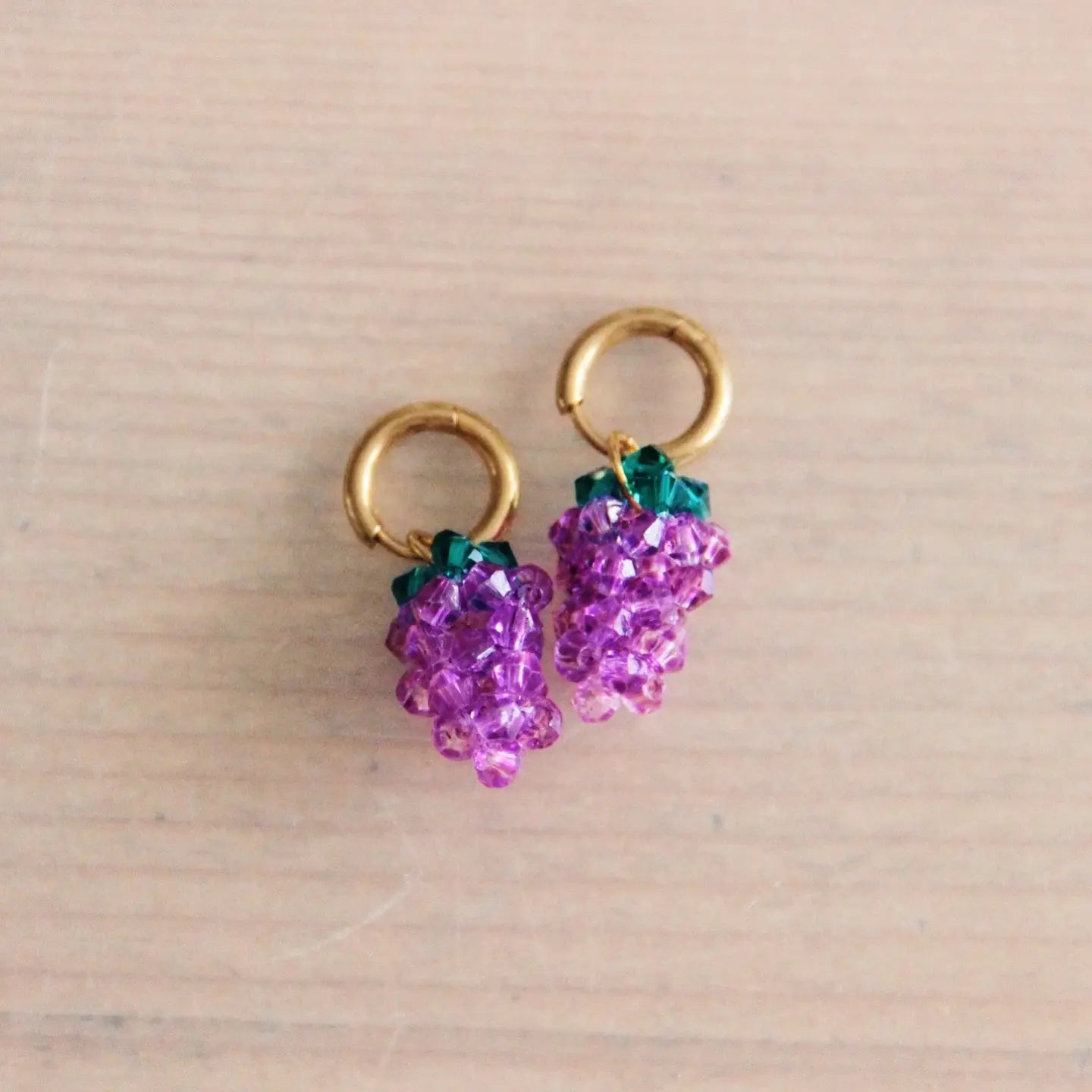 Bazou | Stainless Hoop Earrings with Bunch of Grape Charm