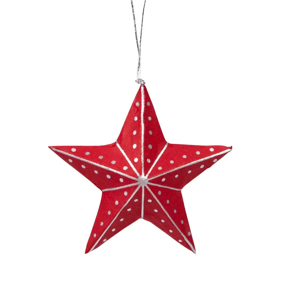 Ten Thousand Villages | Silver and Red Star Ornament