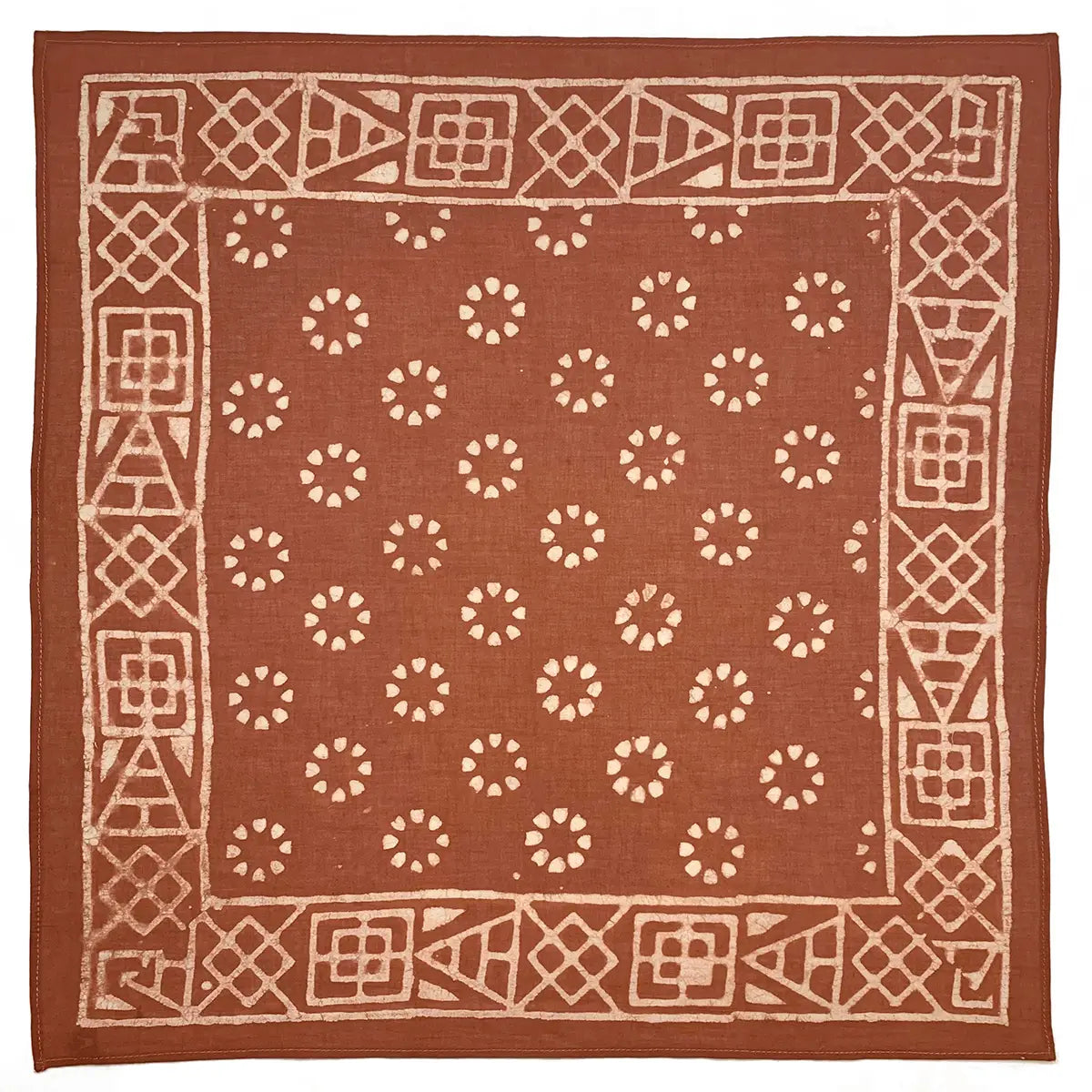 Anju | Block Printed Bandana - Brown Circles and Geometric Border