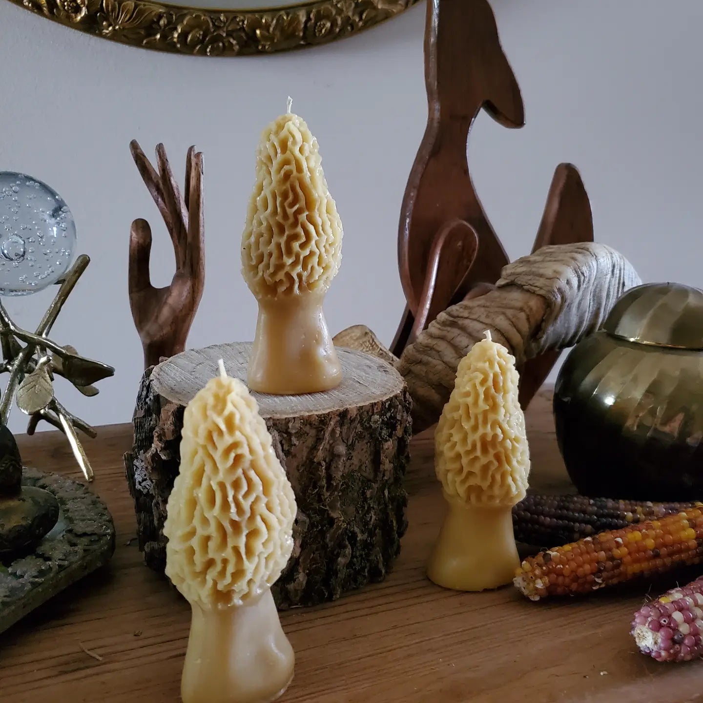 The Rambling Bee | Morel Mushroom Beeswax Candle