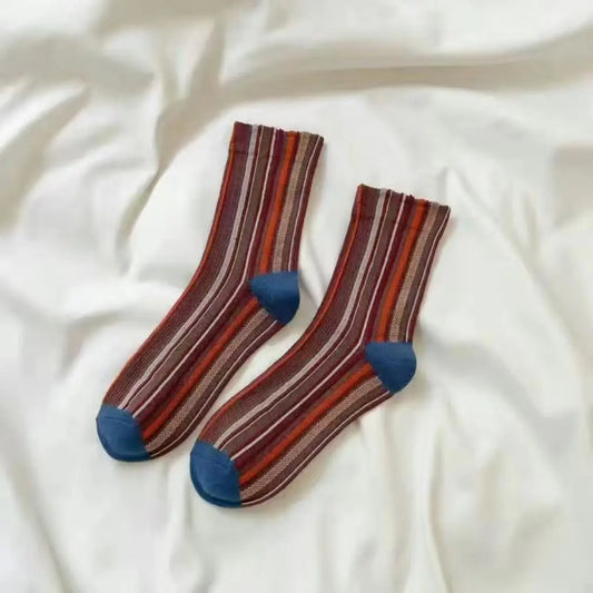 Funky | Bohemian Colorblock Striped Socks, Red