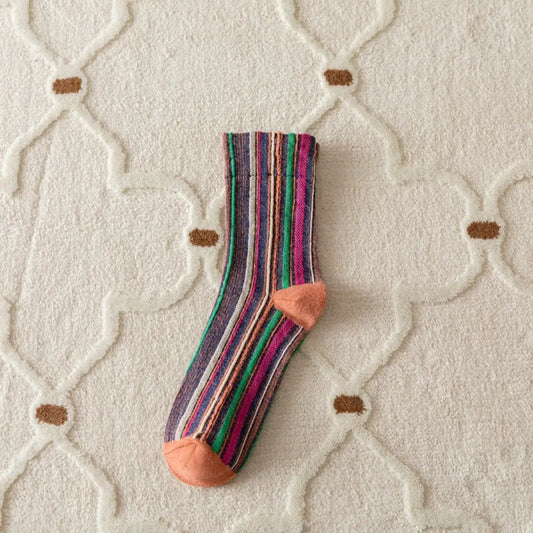 Funky | Bohemian Colorblock Striped Socks, Orange