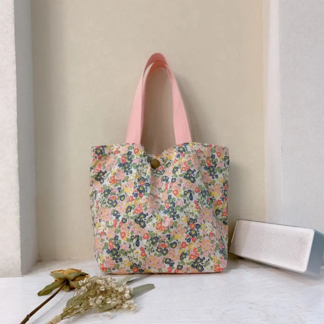 Funky | Mini Cotton Tote Bag, Pink Garden Flowers