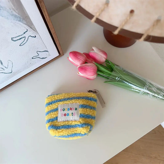 Funky | Mini Plush Make-up Bag, blue and yellow stripe