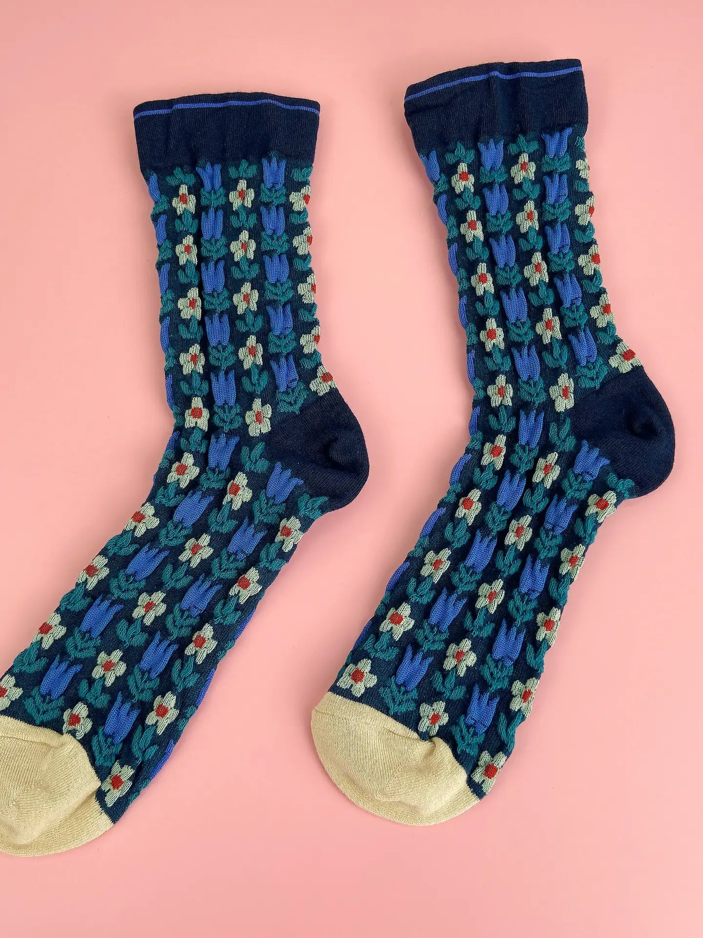 Mild Styles | Navy Blue Embossed Floral Sock