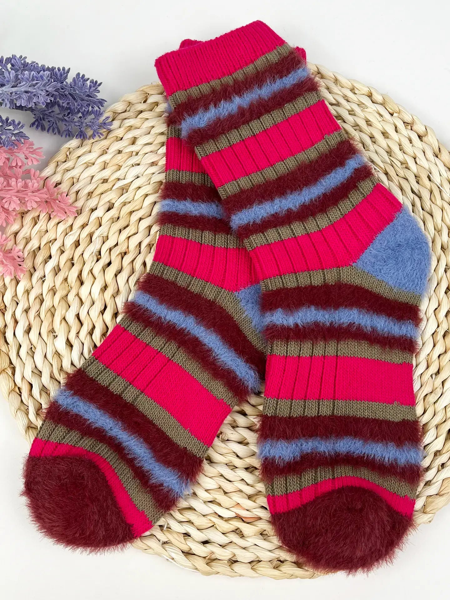 Mild Styles | Retro PInk Striped Thick Sock