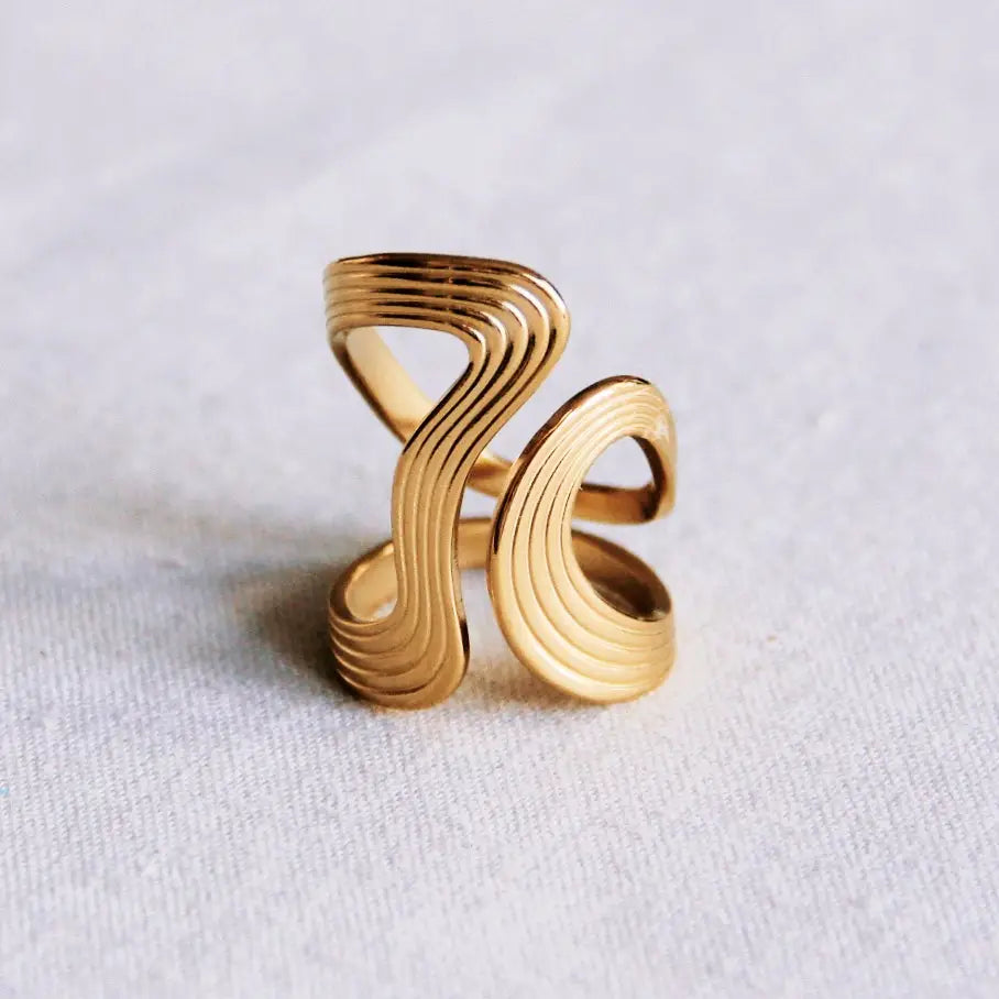 Bazou | Stainless Steel Statement Retro Striped Ring