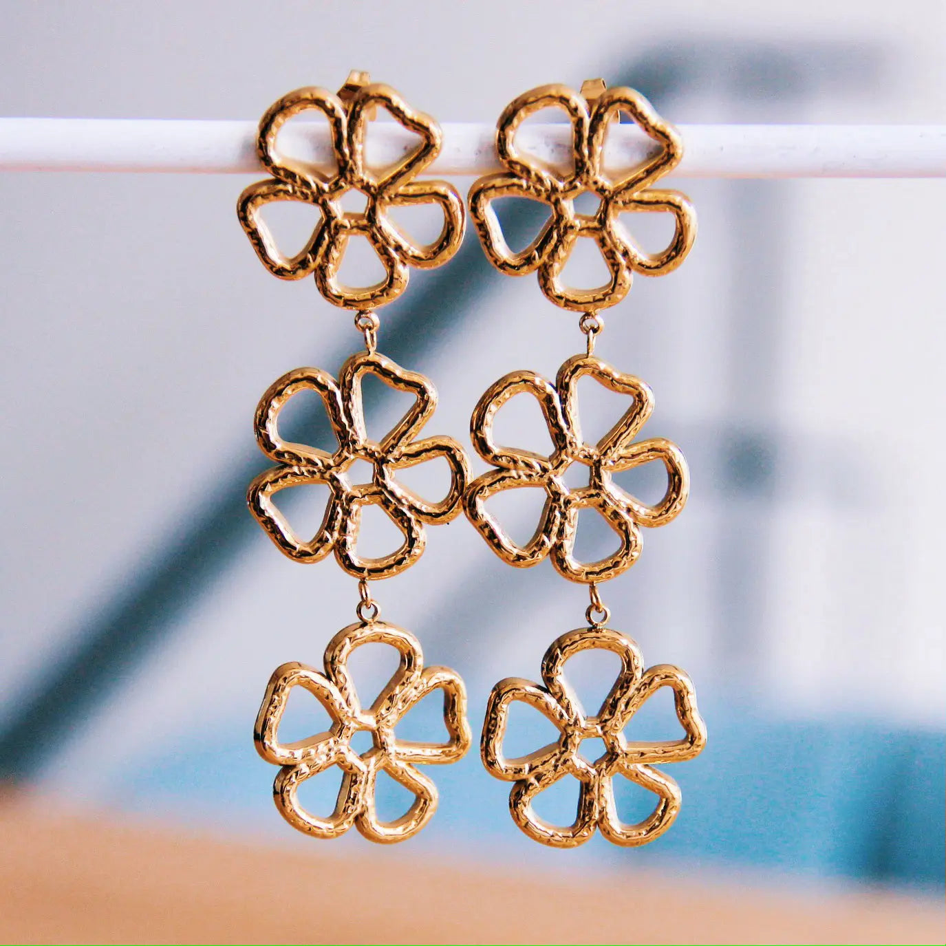 Bazou | Stainless Steel Triple Flower Drop Earrings