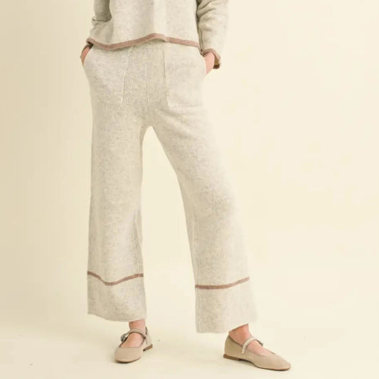 Miou Muse  |  Heather Grey with Stripe Cropped Knit Pant