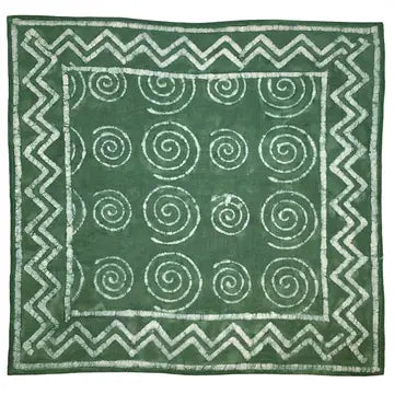 Anju | Block Printed Bandana - Green Large Spirals with Chevron Border