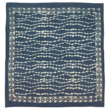 Anju | Block Printed Bandana - Navy Circle Stripes with Teardrop Border