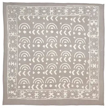 Anju | Block Printed Bandana - Taupe Grey with Geometric Lines