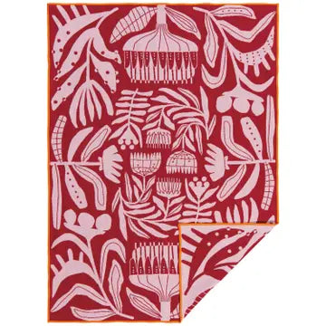 Danica Studio |  Cotton Jacquard  Dishtowel, Floral Red and Pink